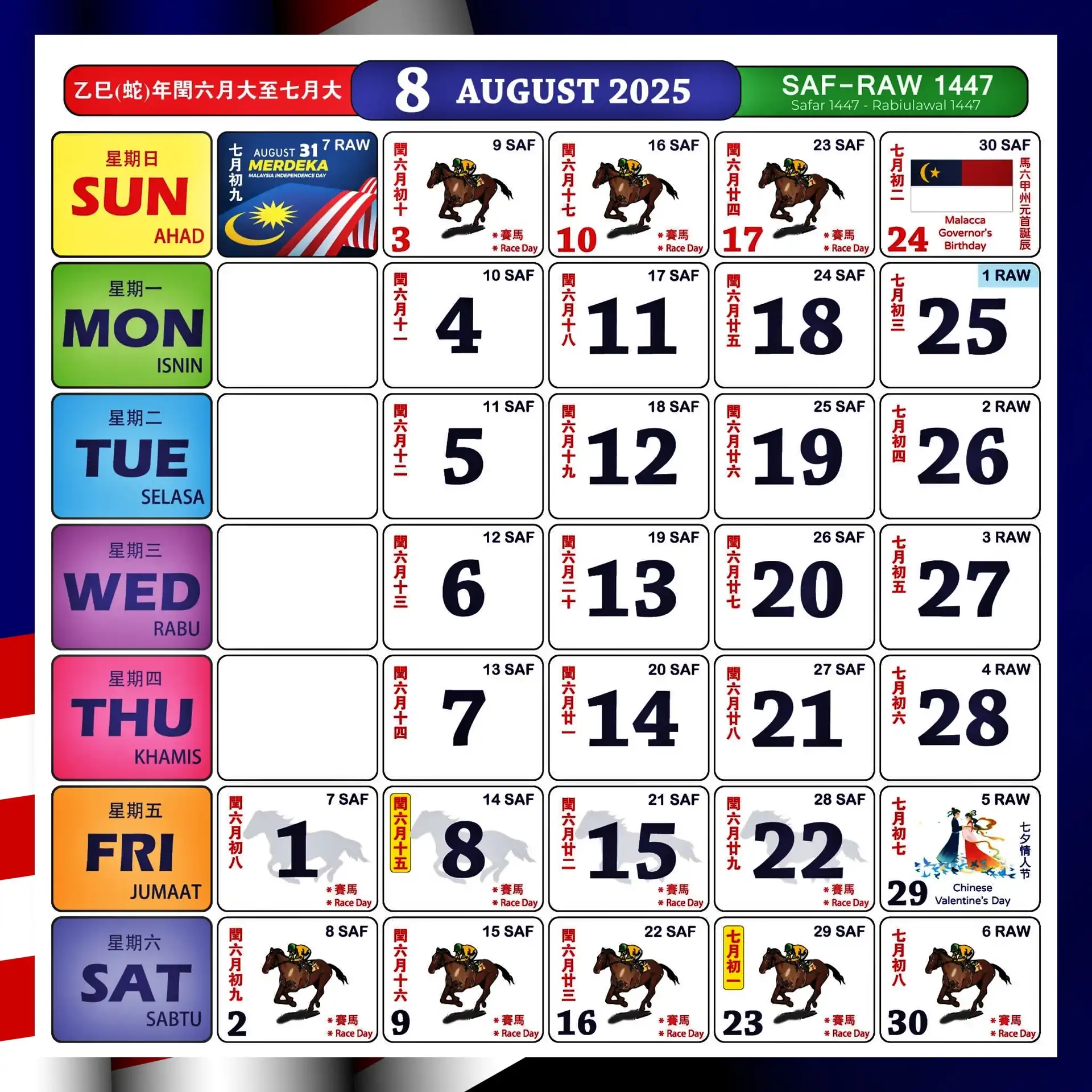 kalendar kuda 2025 august