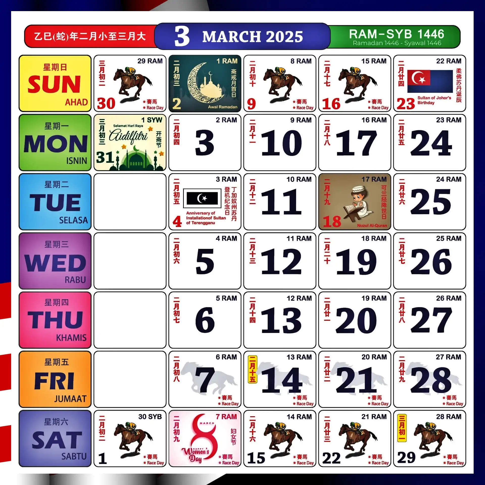 kalendar kuda 2025 march